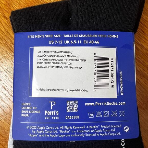 Beatles 3 Pairs Perri's Socks Black and Blue Casual Socks Mens Size 7-12 - Picture 4 of 7